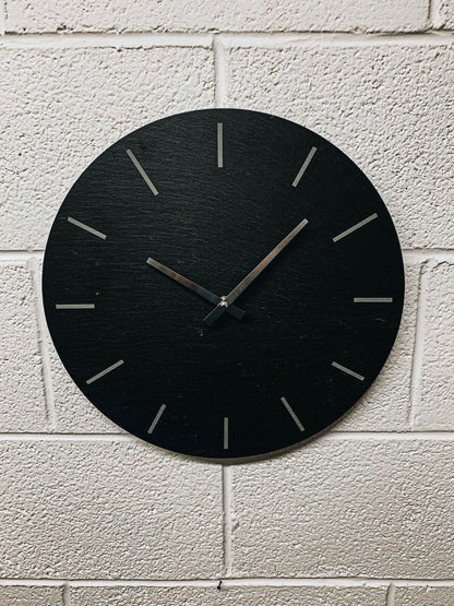 Indoor Outdoor Hand Finished Kitchen Grey Slate & Silver Wall Clock Natural