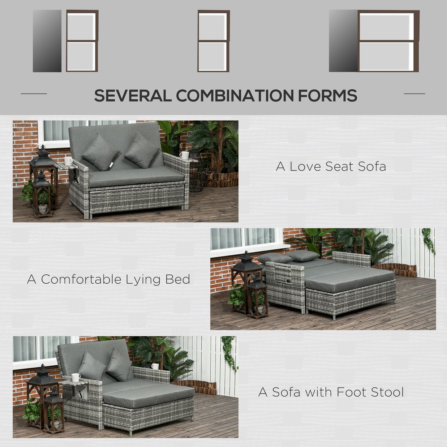 Garden Rattan Furniture Set 2 Seater Patio Sun Lounger Daybed Sunbed