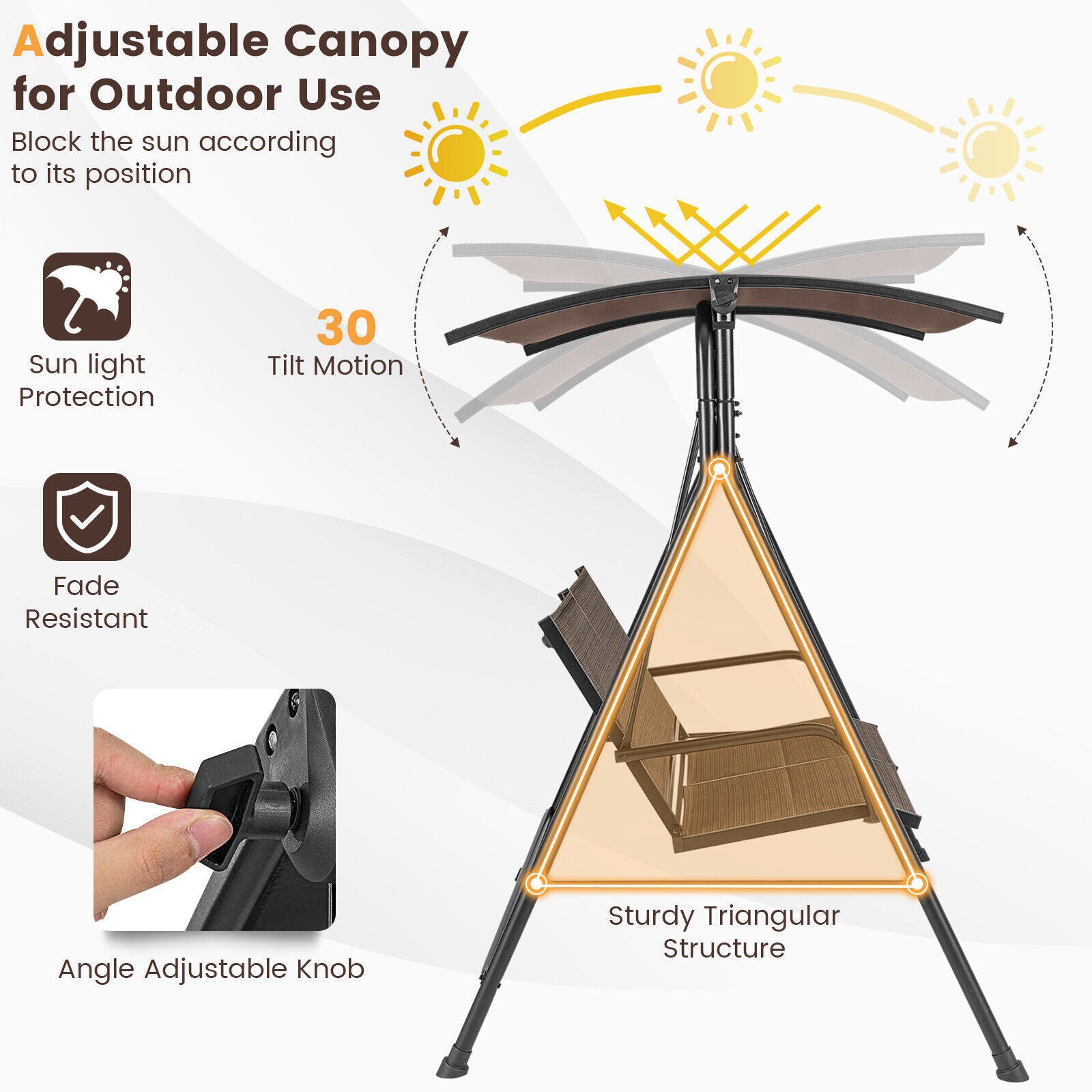 2 Seat Outdoor Porch Swing Swing Glider Outdoor Swing for Yard Patio Garden