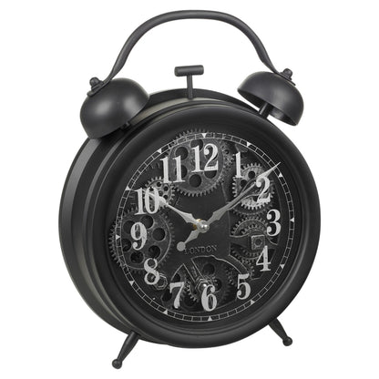 Black Vintage Clock Giant Display Hands Wall or Mantle Shelf Retro Visible Gears