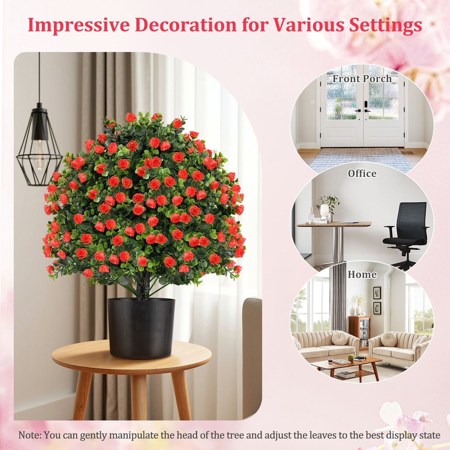 2 Pack Artificial Rose Topiary Ball Tree Faux Shrub Bushes
