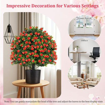 2 Pack Artificial Rose Topiary Ball Tree Faux Shrub Bushes