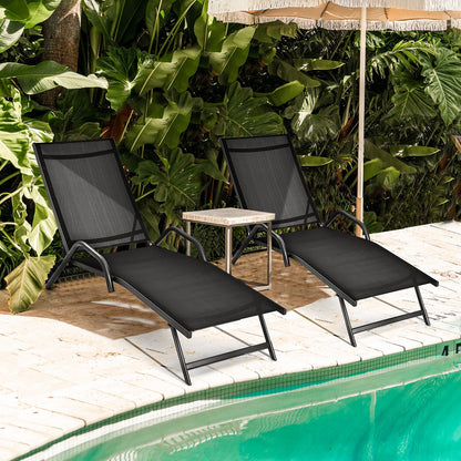 Set of 2 Outdoor Chaise Lounge Chairs with Breathable Seat