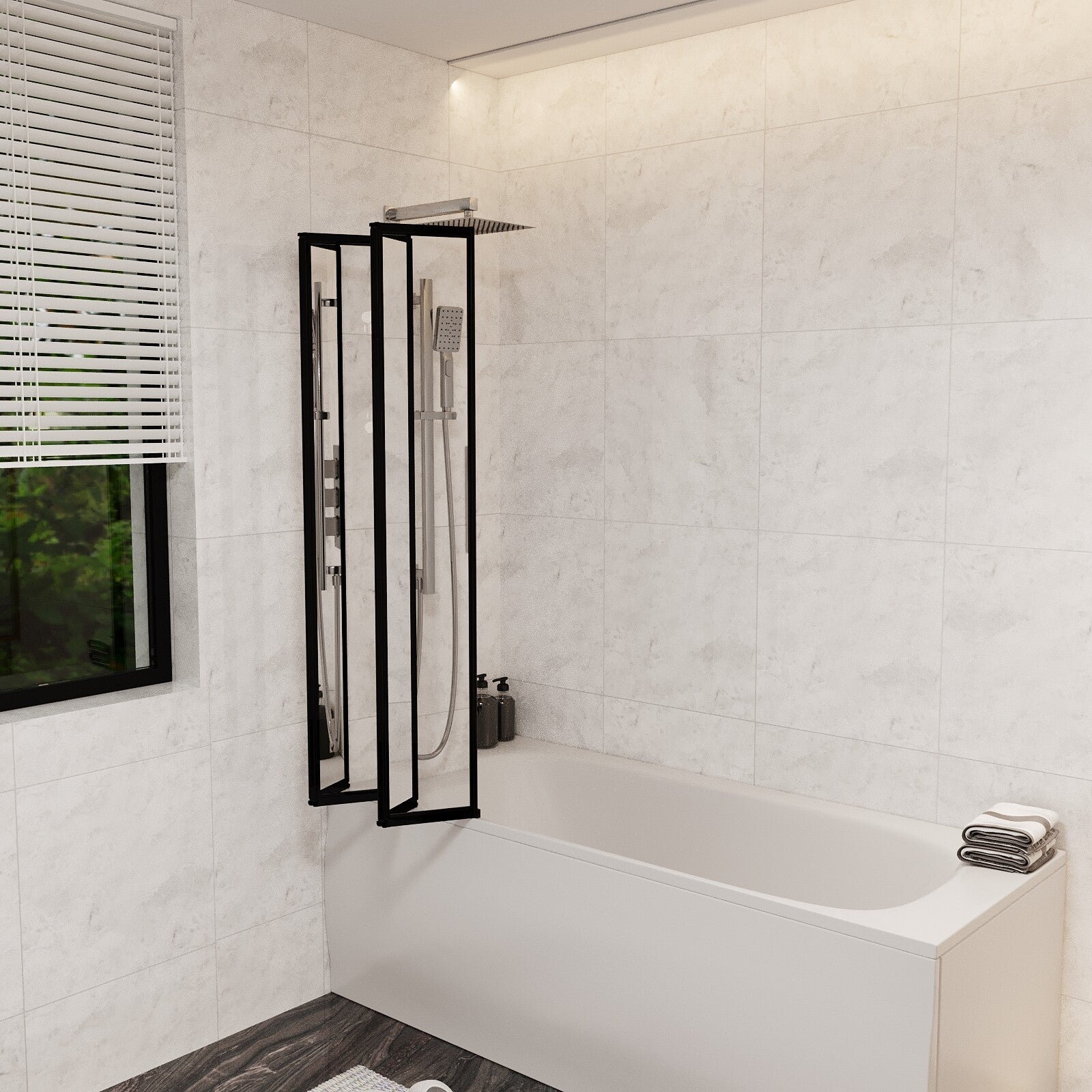 Nes Home 1100Mm 4 Fold Bath Shower Screen Matt Black Frame