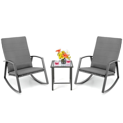 PE Rattan Rocking Chairs with Tempered Glass Side Table