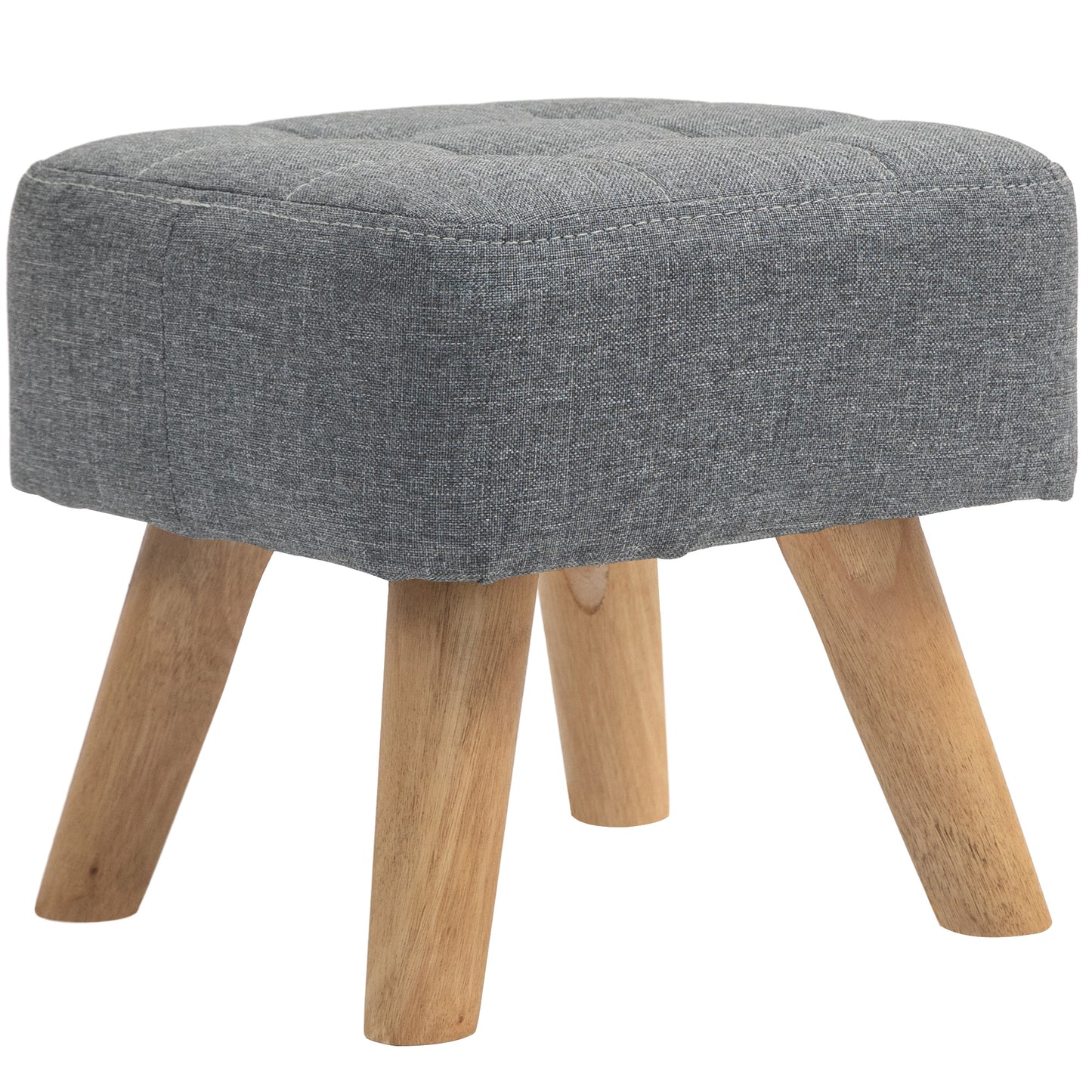 Footstool with Wood Legs, Fabric Foot Stool for Living Room, Bedroom