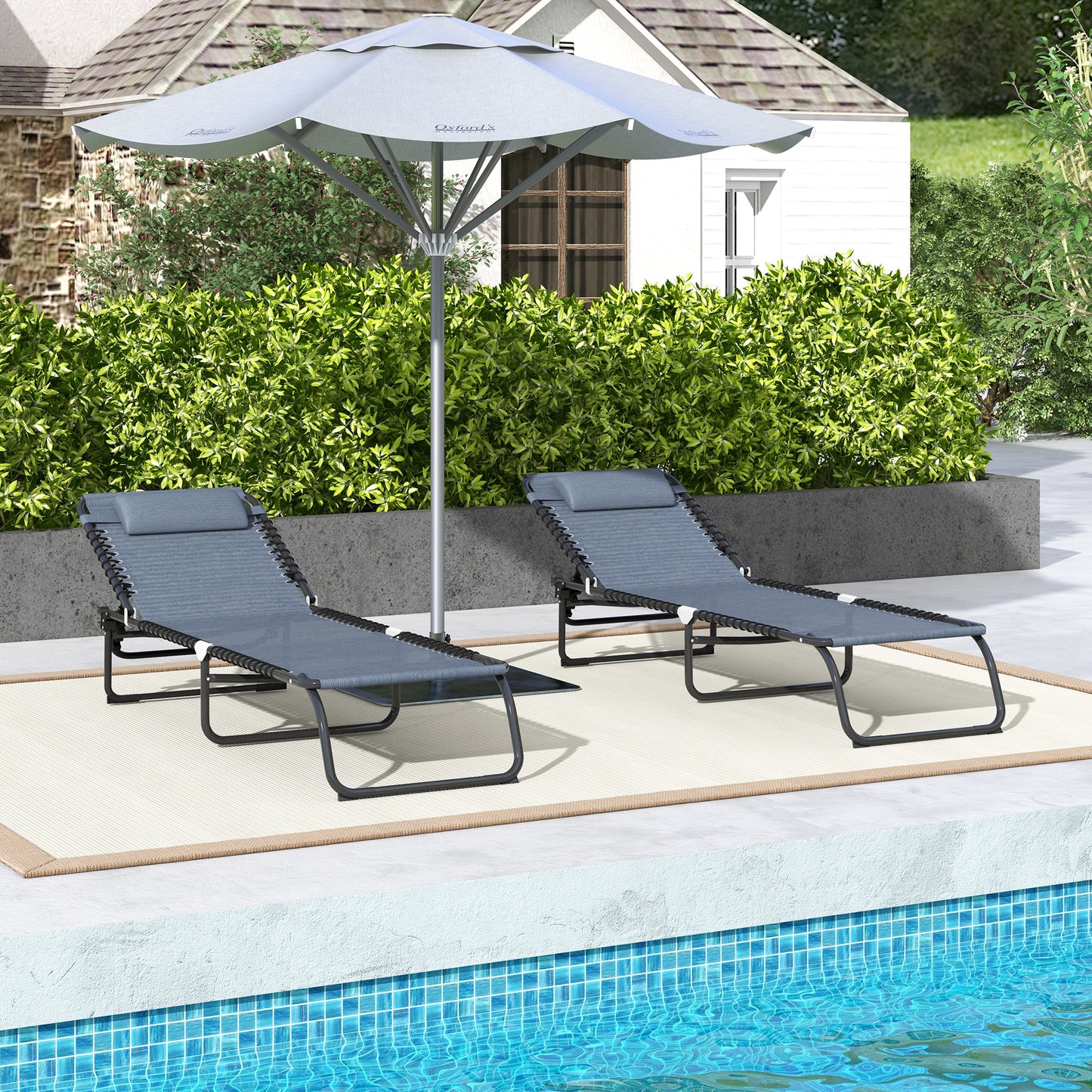 2 Pcs Beach Chaise Lounge 4 Adjustable Positions Sleeping Bed