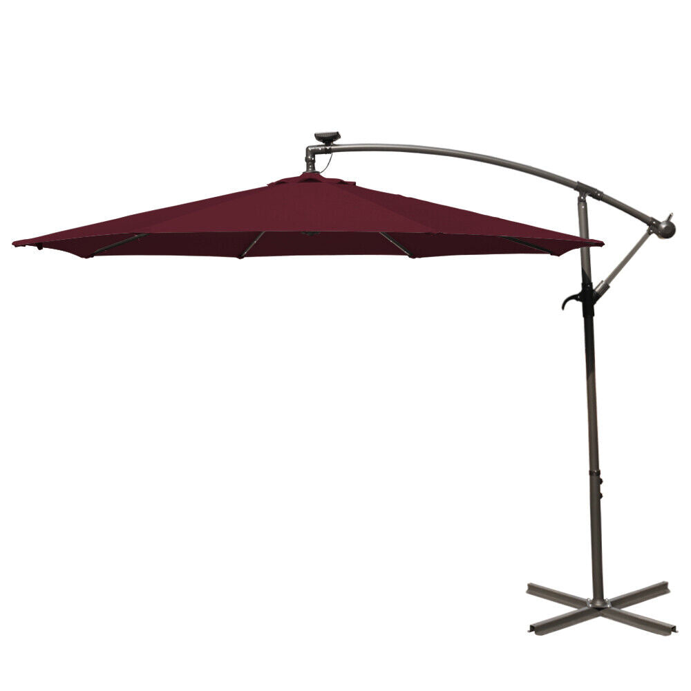 3M LED Powered Banana Parasol Outdoor Garden Hanging Cantilever Umbrella Crank