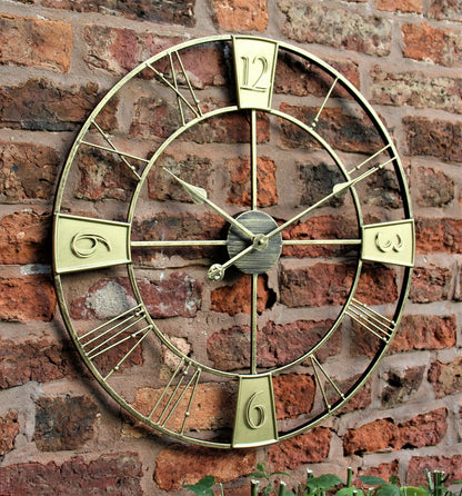 GARDEN WALL CLOCK ROMAN LARGE INDOOR OUTDOOR NUMERALS GIANT OPEN FACE METAL 58CM