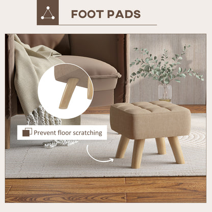 Footstool with Wood Legs, Fabric Foot Stool for Living Room, Bedroom