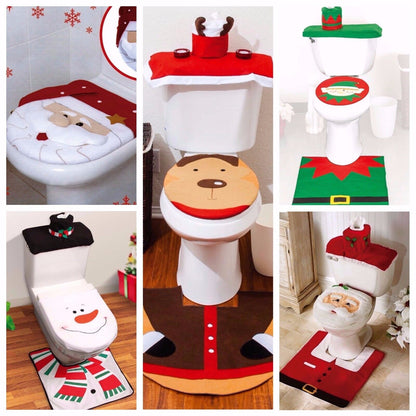 Christmas Xmas Decoration Toilet Seat Cover Set Santa, Elf, Reindeer, Snowman