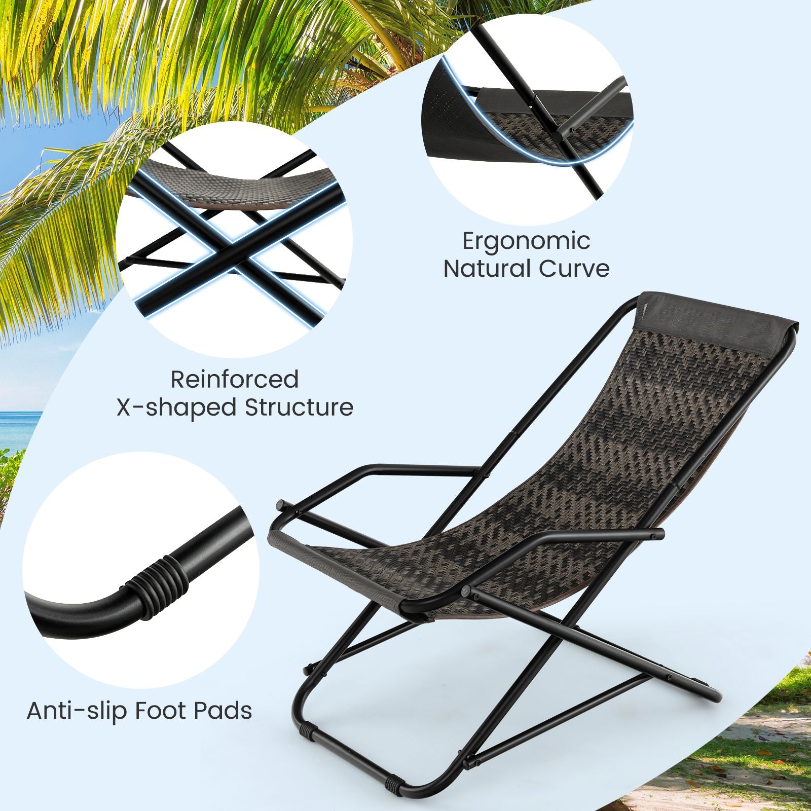 Outdoor Sling Chair with Armrests