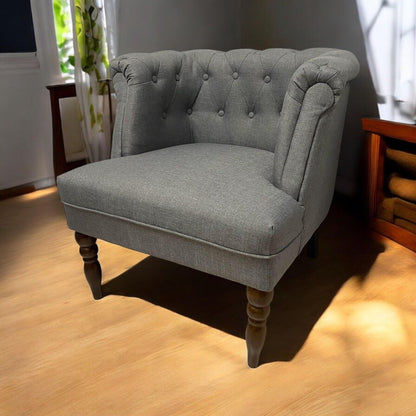 Durable Grey Linen Tub Barrel/Dining Armchair - Stylish Padded Chair for Bedroom
