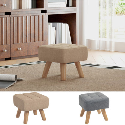 Footstool with Wood Legs, Fabric Foot Stool for Living Room, Bedroom