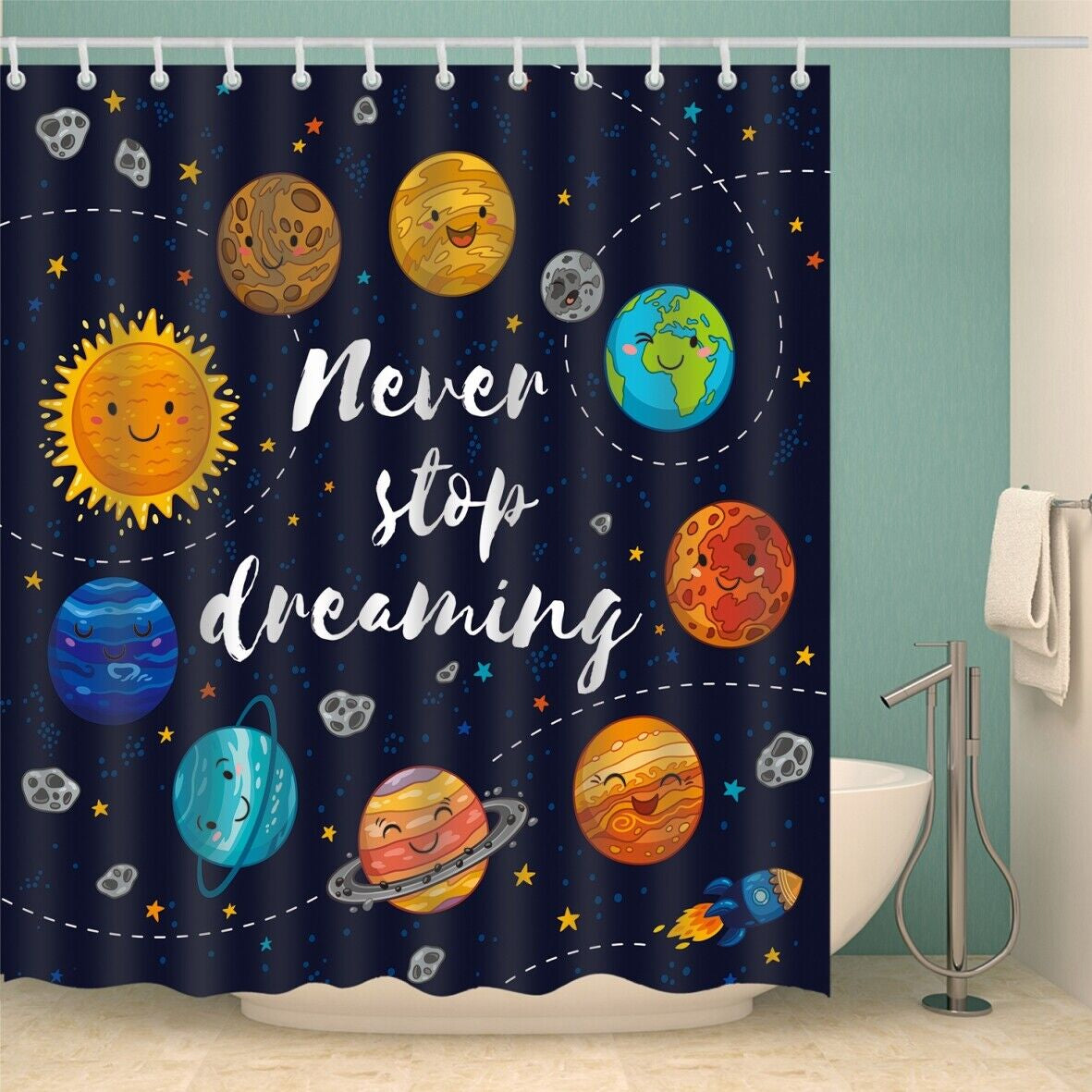 New Waterproof Polyester Fabric Bathroom Shower Curtain Sheer Panel 12 Hooks