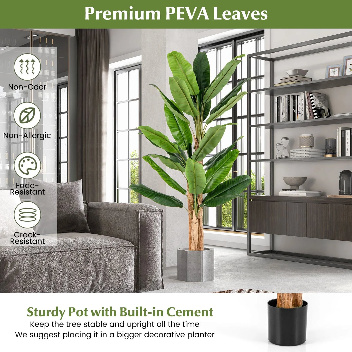 195Cm Tall Artificial Banana Tree with 27 Large Leaves