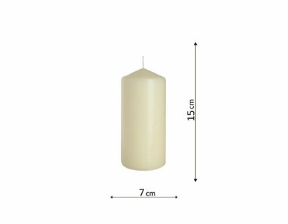 Set of 6 Church Large Pillar Candles 66 Hours Burning Time Ivory White 7Cm/15Cm