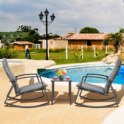 PE Rattan Rocking Chairs with Tempered Glass Side Table