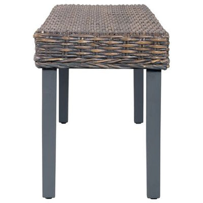 Bench 110 Cm Grey Natural Kubu Rattan and Solid Mango Wood