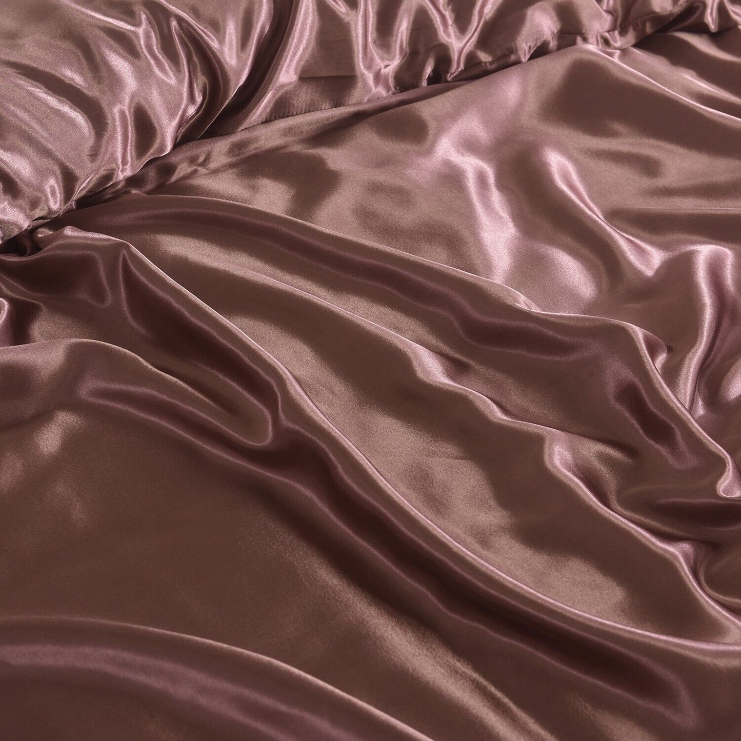 ROOEE 6PCS Satin Silk Complete Bedding Set Fitted Sheet Duvet Cover Pillow Cases