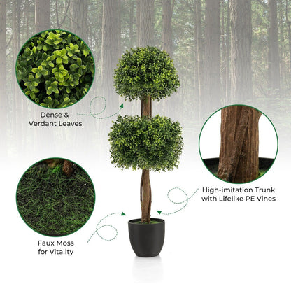 100CM Artificial Boxwood Topiary Double Ball Tree Faux Plant Fake Plant