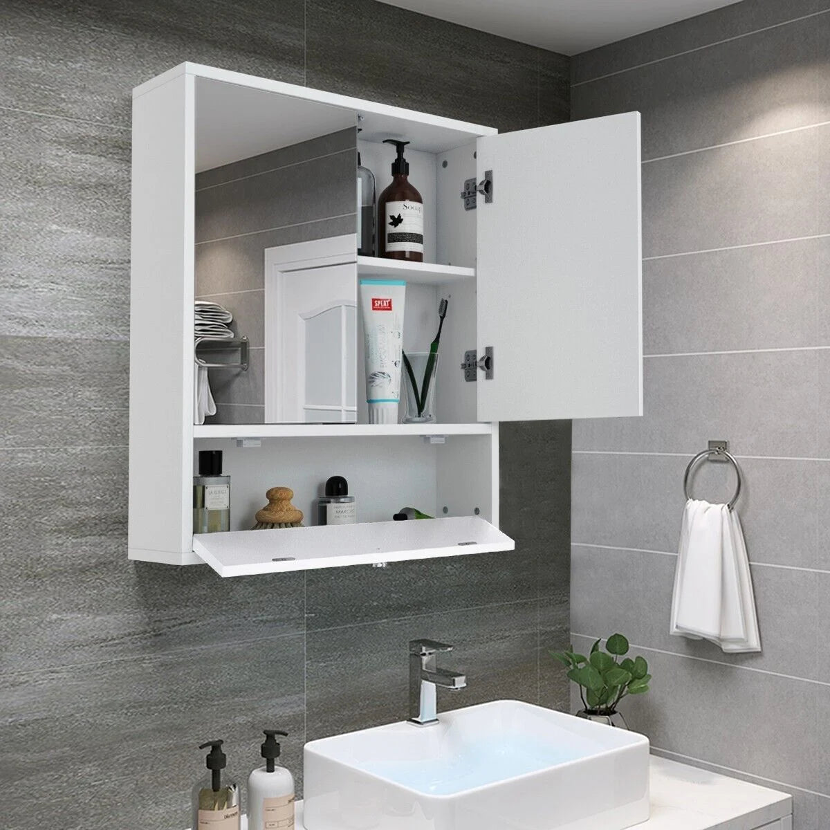 Wall-Mounted Bathroom Mirror Cabinet with Adjustable Shelf