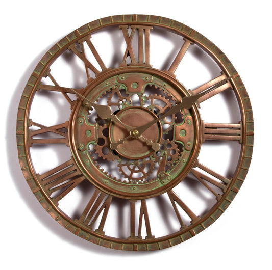 Outdoor Indoor Garden Wall Station Clock Copper Plate Effect, 30Cm Slate Effect