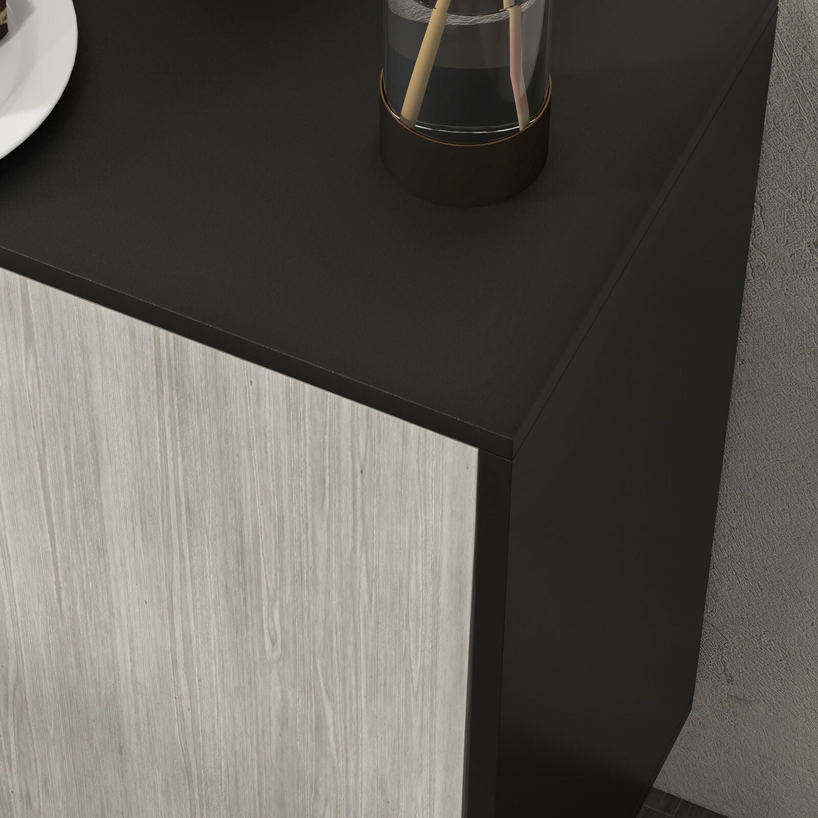 HOMCOM Sideboard Storage Cabinet for Living Room with Adjustable Shelves Black