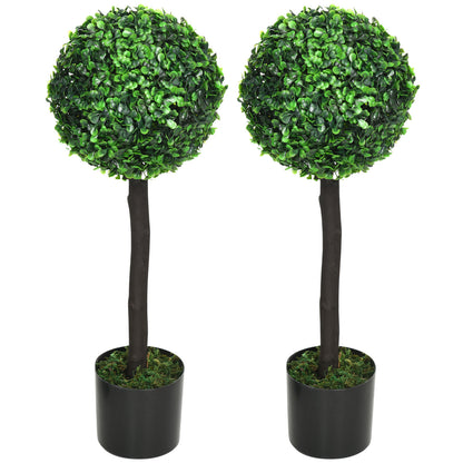 Set of 2 Decorative Artificial Plants Boxwood Ball Trees for Indoor Outdoor