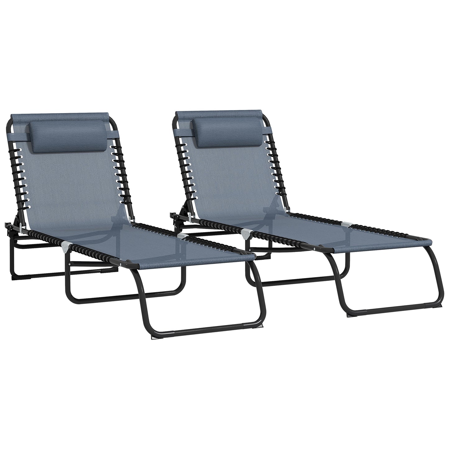 2 Pcs Beach Chaise Lounge 4 Adjustable Positions Sleeping Bed