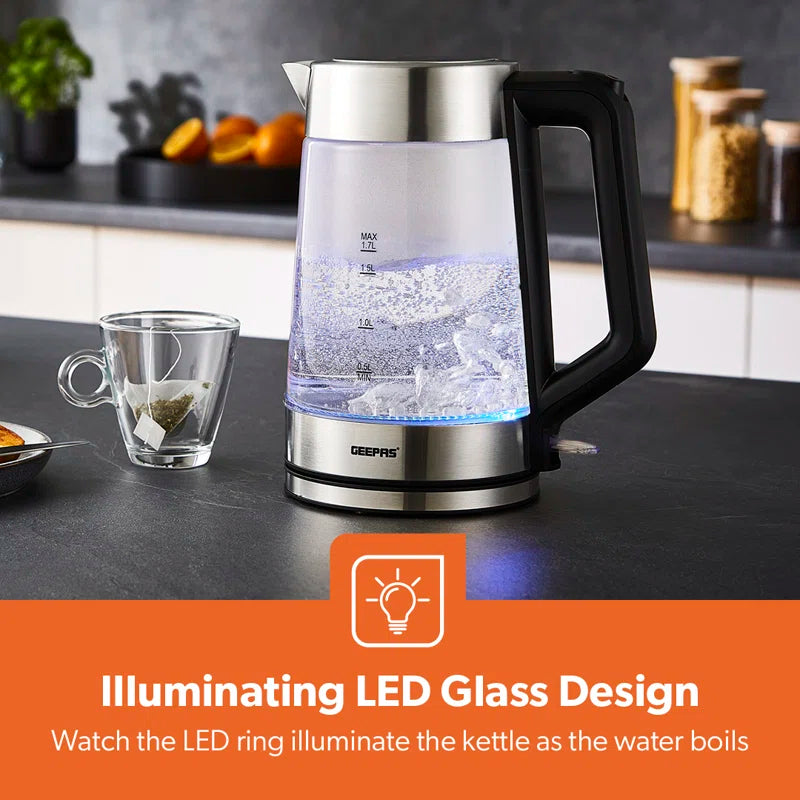 1.7L Illuminating Electric Glass Kettle 3000W Cordless