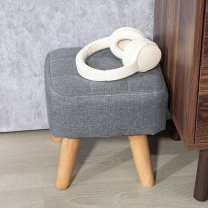 Footstool with Wood Legs, Fabric Foot Stool for Living Room, Bedroom