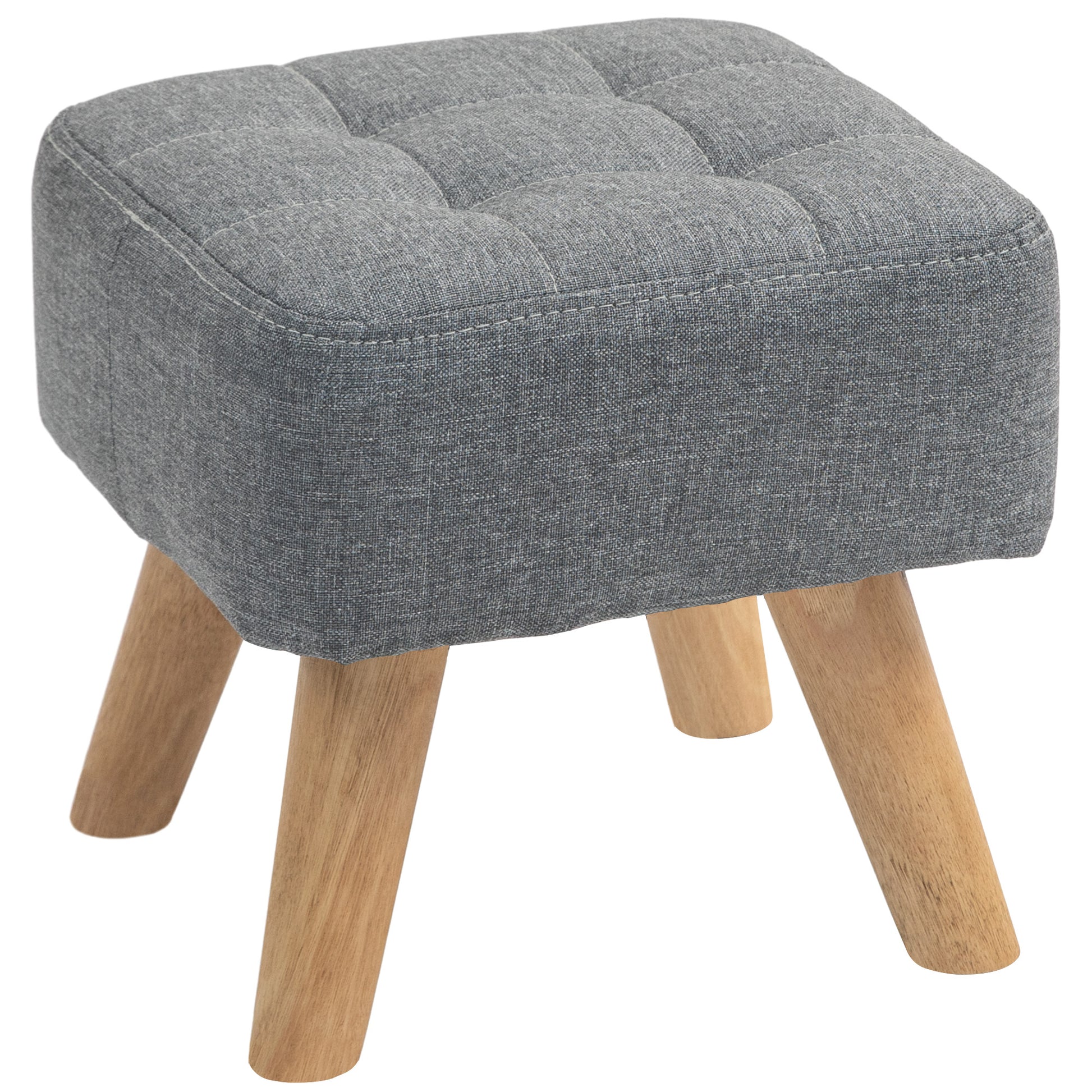 Footstool with Wood Legs, Fabric Foot Stool for Living Room, Bedroom