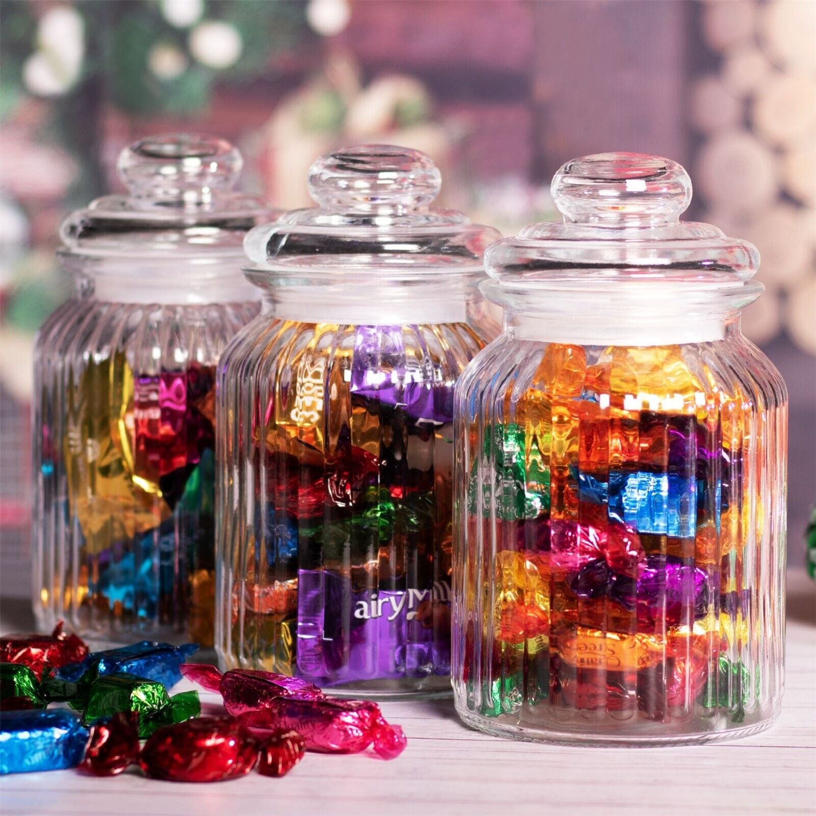 Vintage Airtight Glass Jars 990Ml - Set of 3 Traditional Sweet Jar Storage | M&W