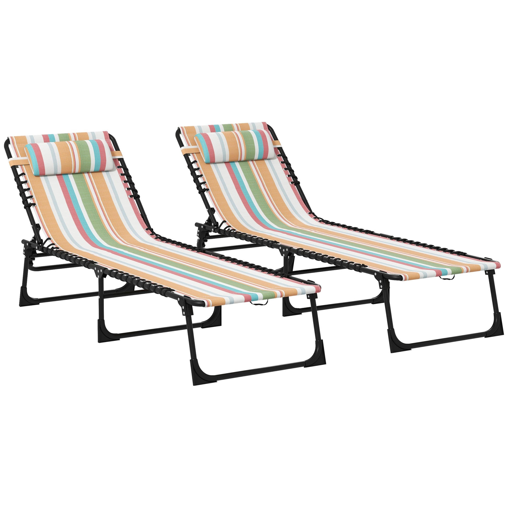 2 Pcs Beach Chaise Lounge 4 Adjustable Positions Sleeping Bed
