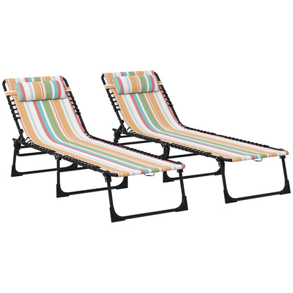 2 Pcs Beach Chaise Lounge 4 Adjustable Positions Sleeping Bed