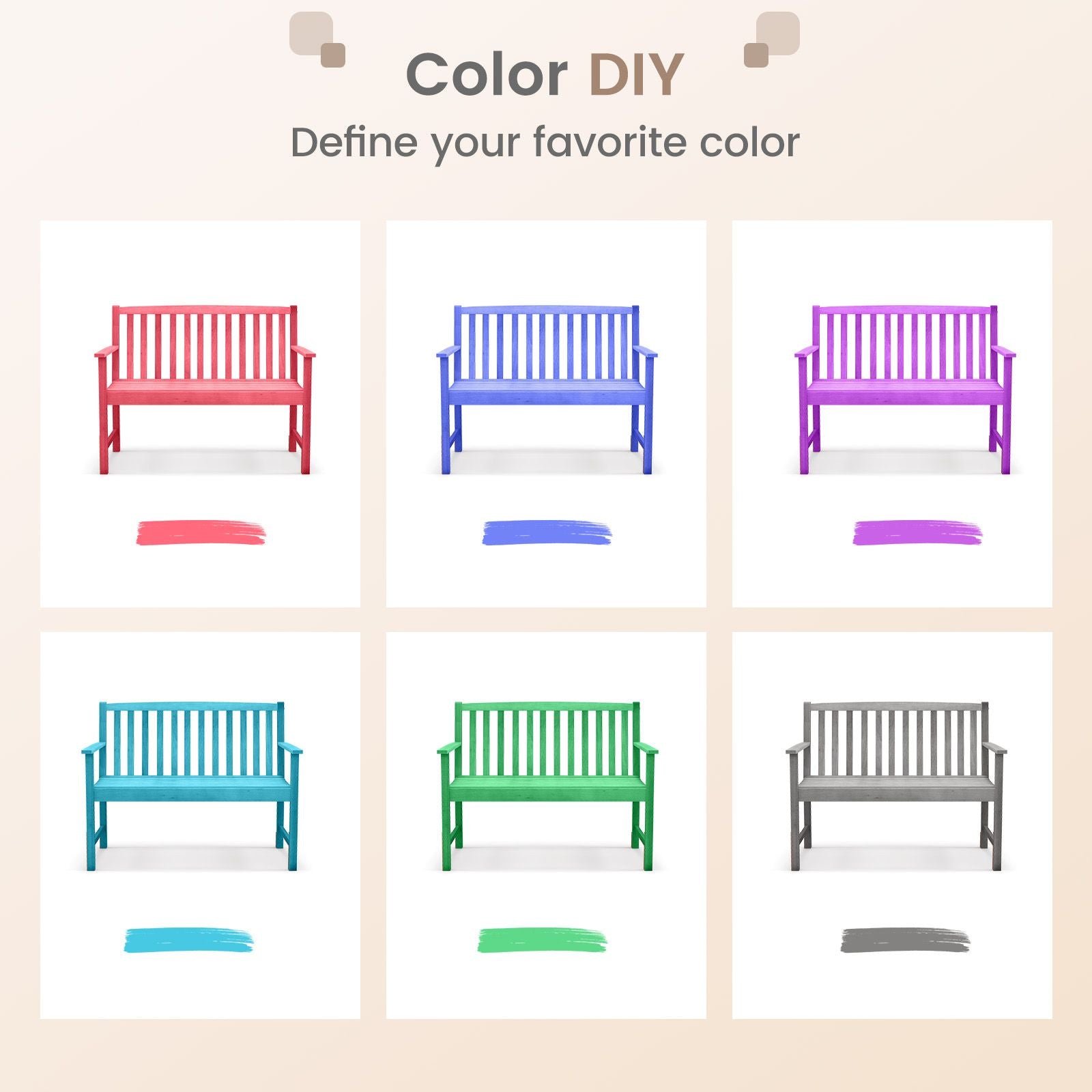 Patio Wood Bench with Cozy Armrests and Backrest