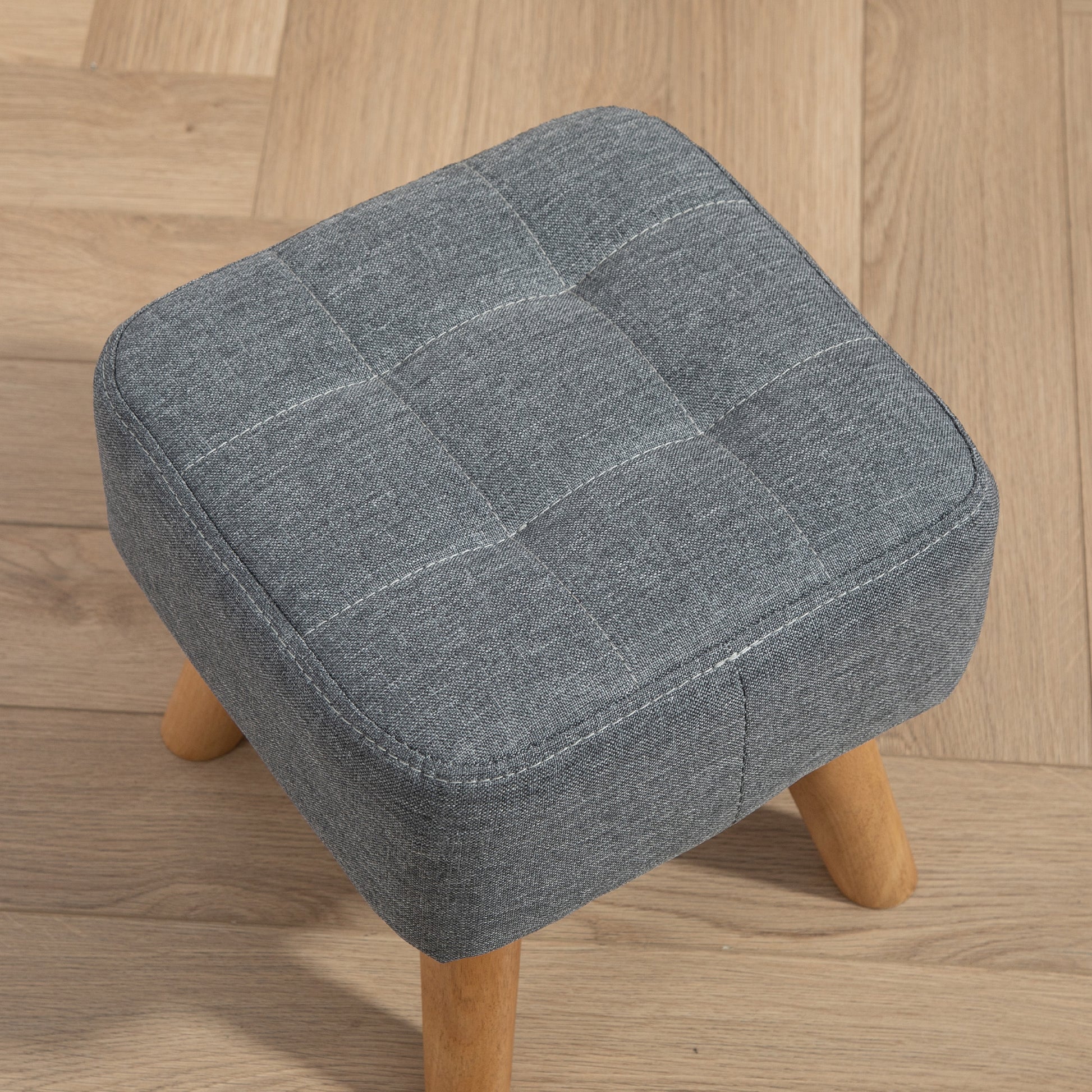 Footstool with Wood Legs, Fabric Foot Stool for Living Room, Bedroom