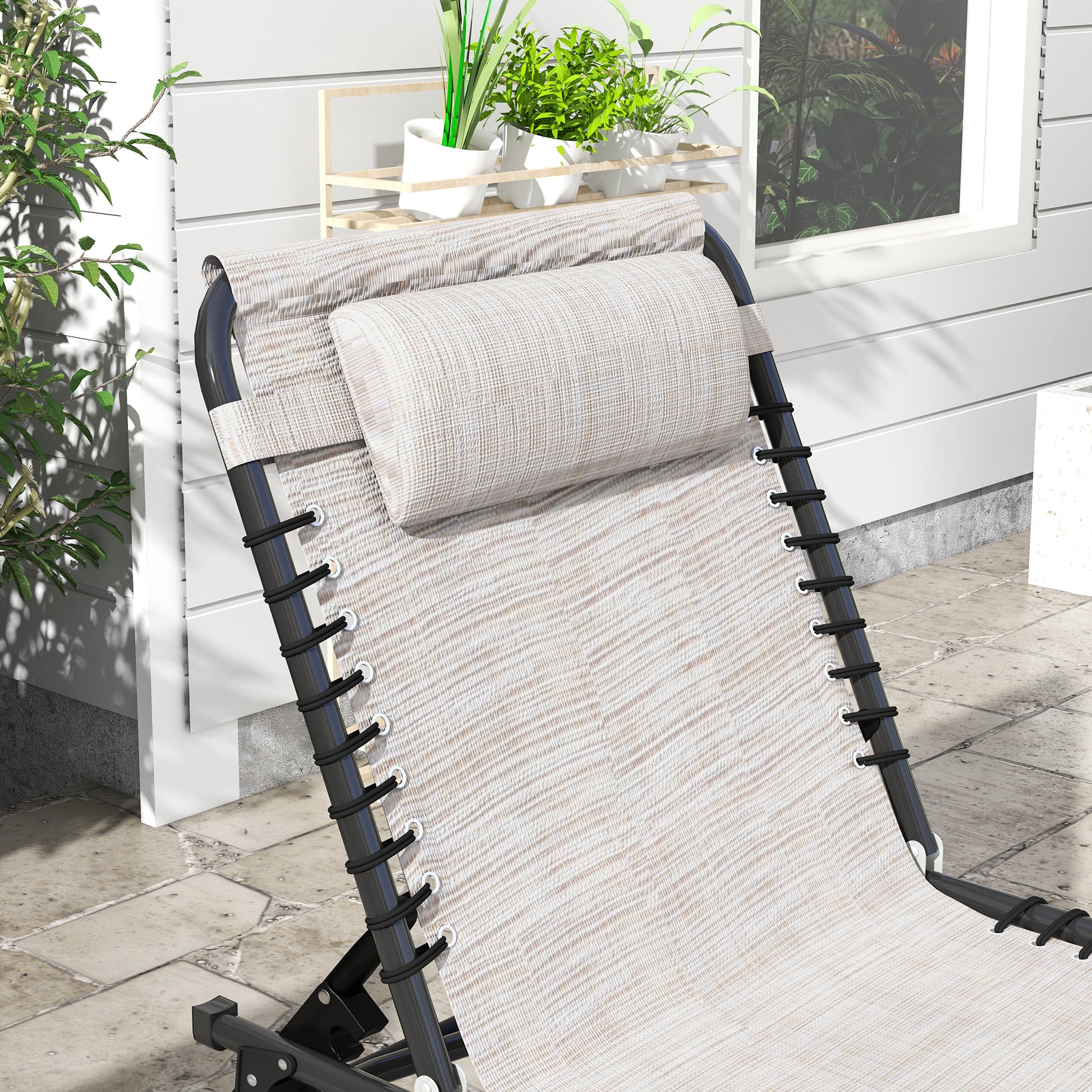 2 Pcs Beach Chaise Lounge 4 Adjustable Positions Sleeping Bed