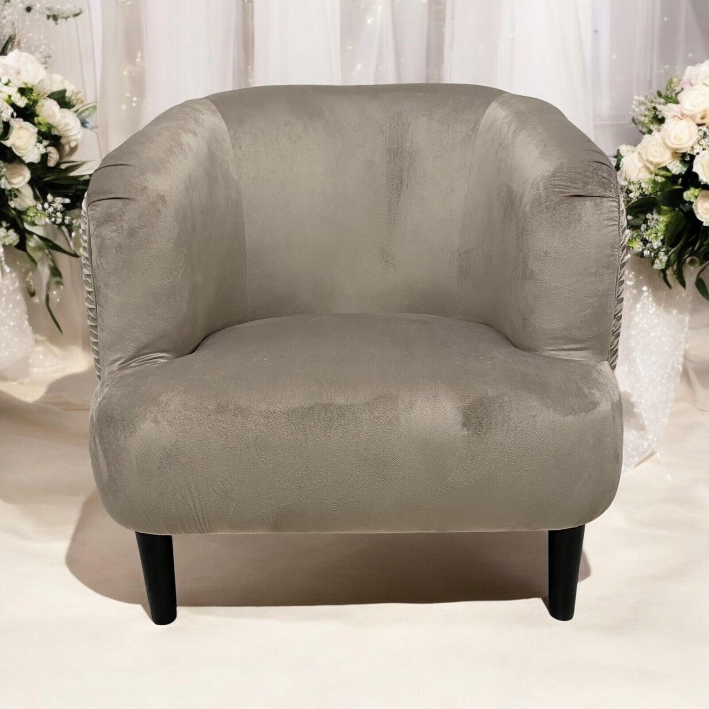 Stylish Design Velvet Tub Chair Accent Armchair Grey Barrel Chair for Bedroom
