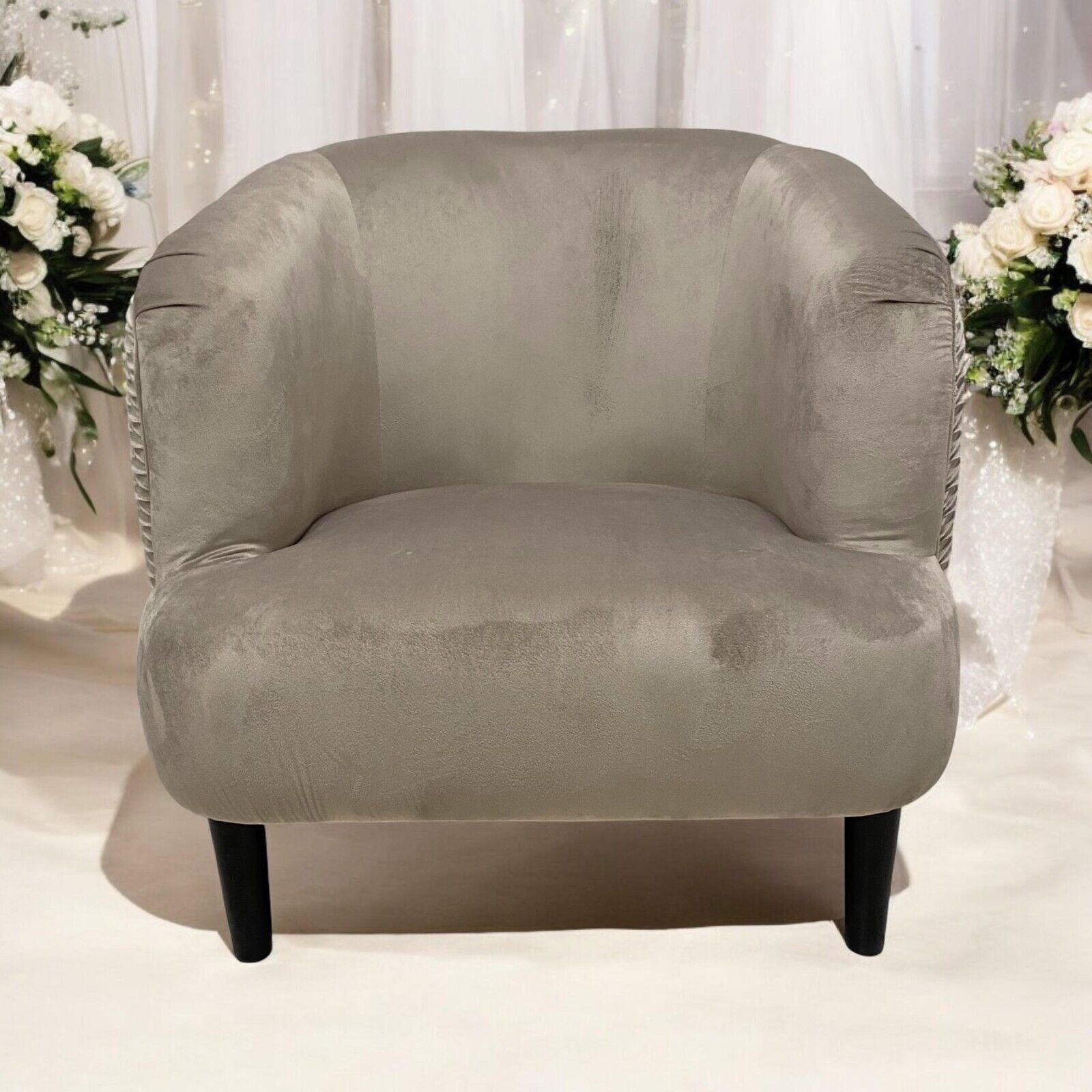 Stylish Design Velvet Tub Chair Accent Armchair Grey Barrel Chair for Bedroom