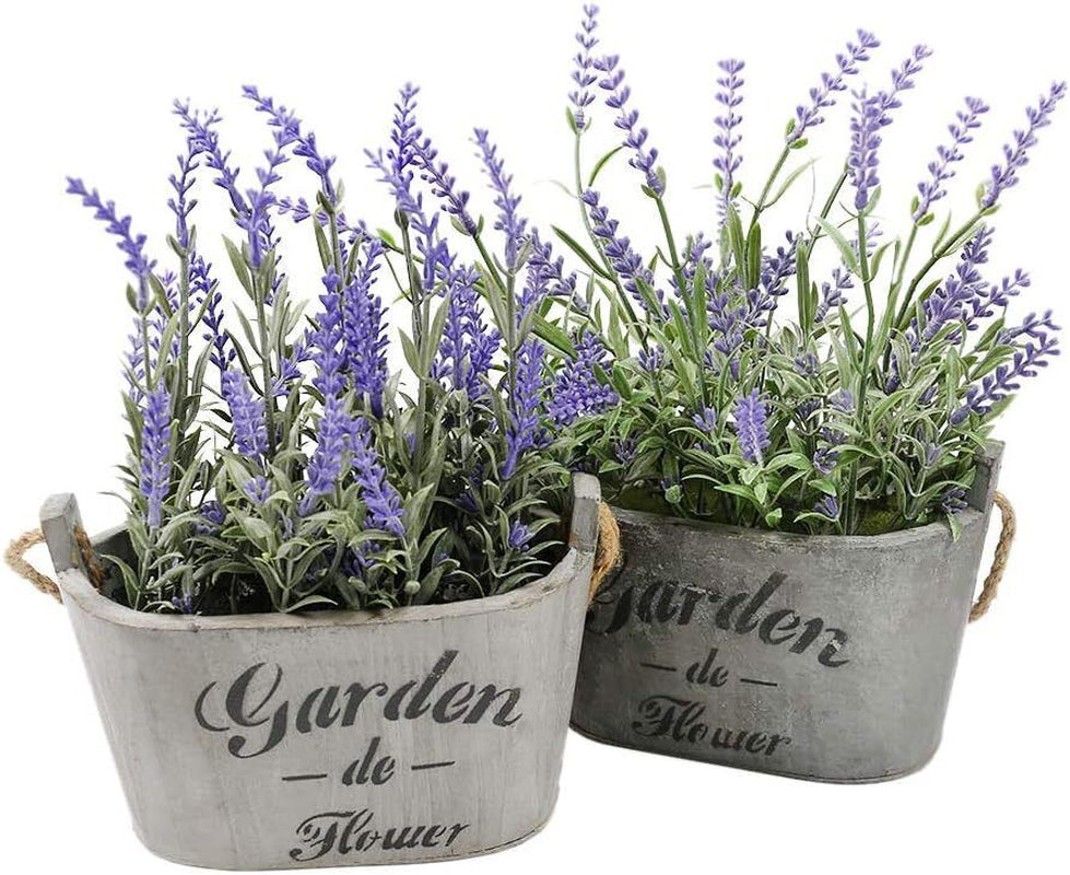 Artificial Lavender Flowers in Bundles Fake Silk Faux Lavender Plant Wooden Pots