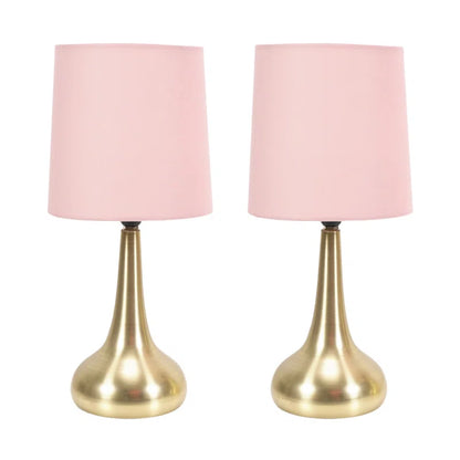 Akaysha Pair of Brushed Gold Touch Table Lamps with Fabric Shade
