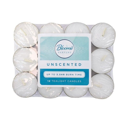 White Tea Lights Unscented X 12 Unfragranced Candles 3.5 Hour Night T Lights
