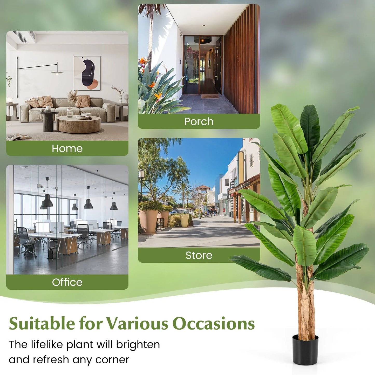 195Cm Tall Artificial Banana Tree with 27 Large Leaves