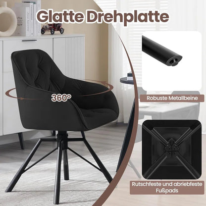 Dining Chair Swiveling, 1X Swivel Chair with Armrests, Dining Chair, Kitchen Chair, Upholstered Chair, Armchair, for Dining Room, Kitchen, Living Room, with Metal Legs, Velvet Cover, Cream