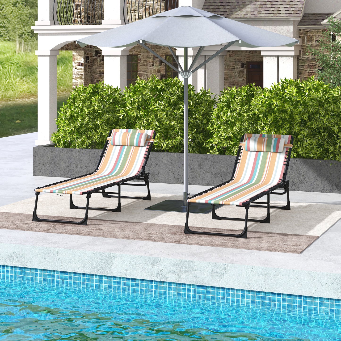 2 Pcs Beach Chaise Lounge 4 Adjustable Positions Sleeping Bed
