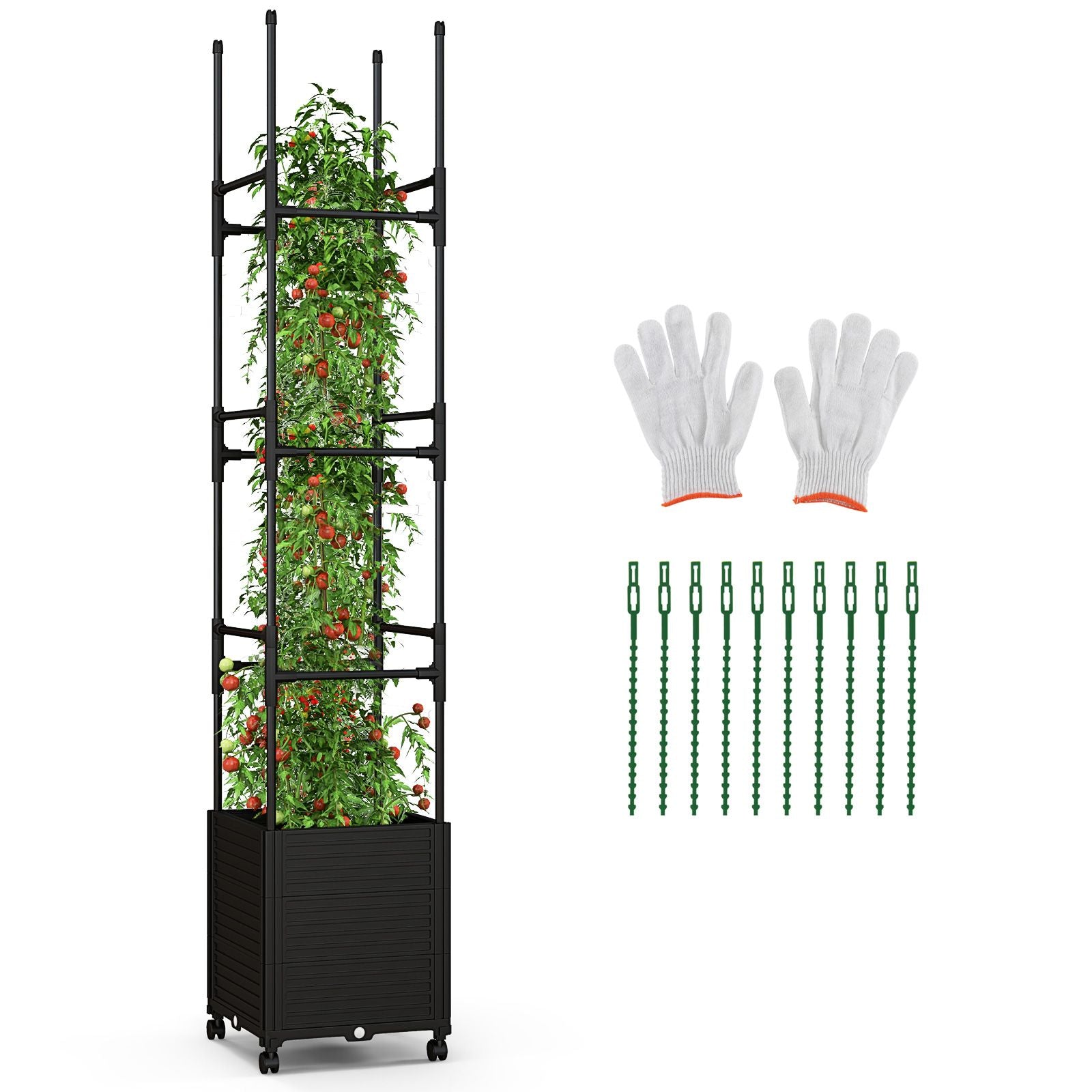 219 Cm Raised Garden Bed with Trellis and Wheels for Climbing Plants