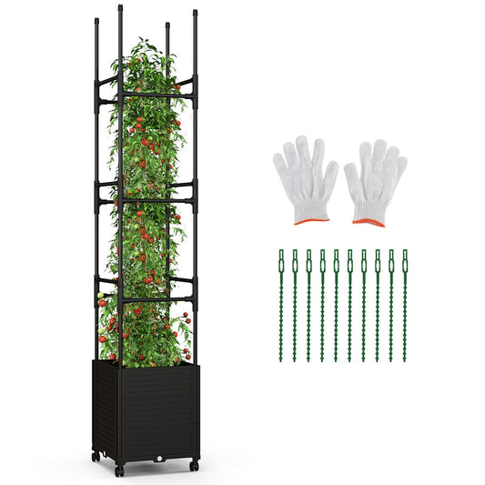 219 Cm Raised Garden Bed with Trellis and Wheels for Climbing Plants