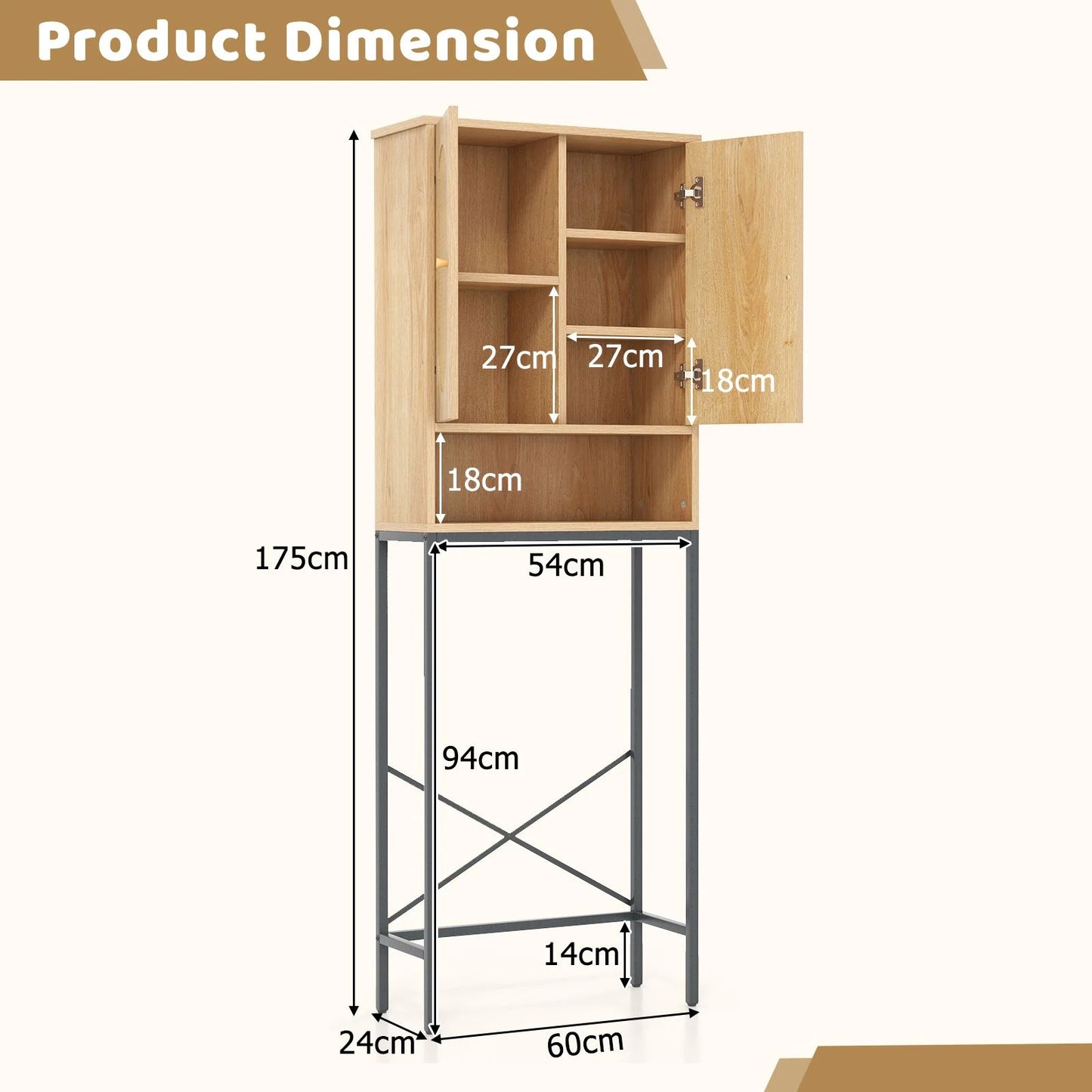 Over the Toilet Freestanding Toilet Storage Cabinet with Rattan Doors